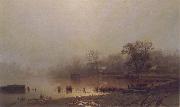 Lev Kamenev The Red Pond in Moscow in Automn Sweden oil painting artist